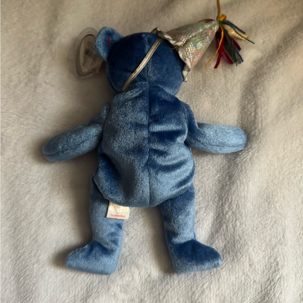 Ty Plush Blue Bear with Festive Hat - Picture 2 of 2